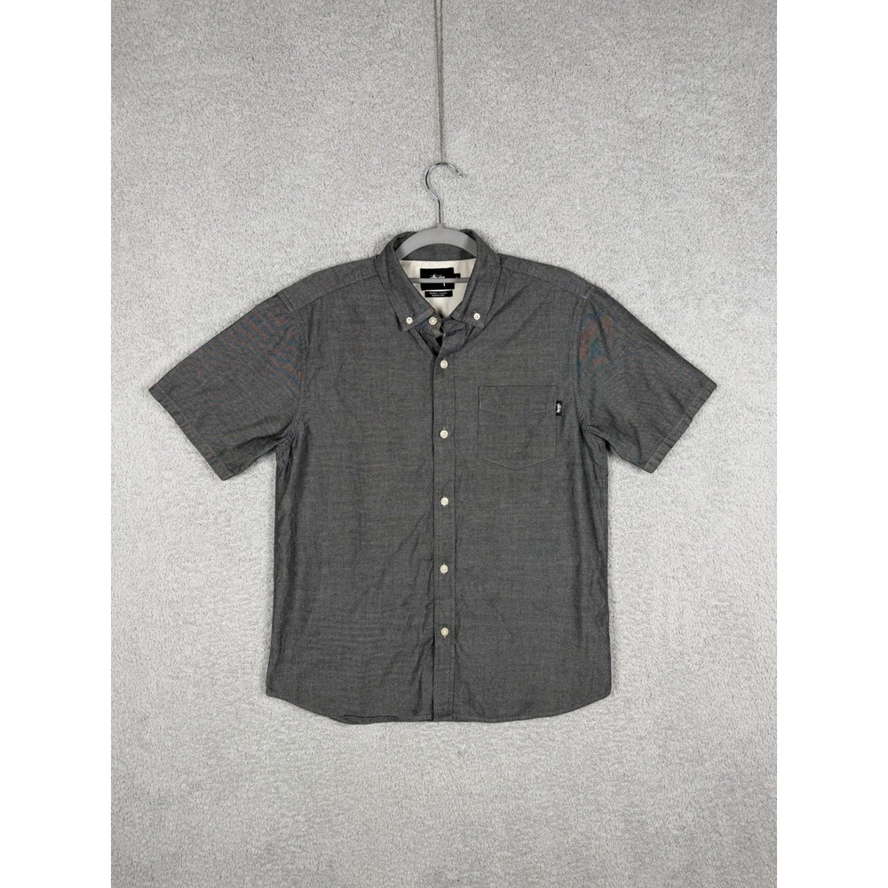 Stussy Button Down Shirt Gray Short Sleeve‎ Pocket Cotton Men's S